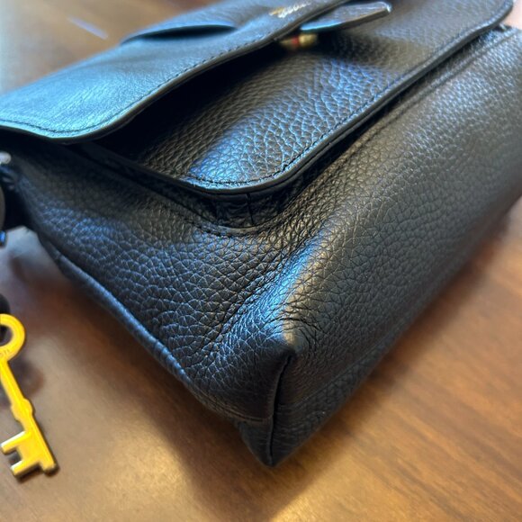 Fossil Kinley Small Black Fold Over Leather Crossbody Bag Black Pebbled Leather - Picture 11 of 16